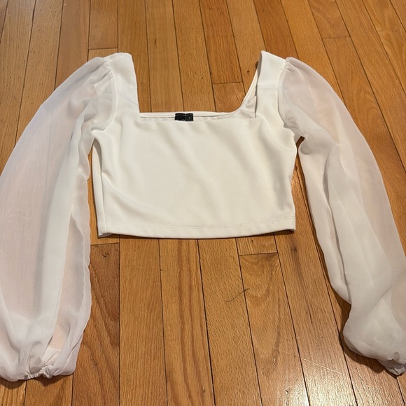 Windsor Long Sleeve Crop Top Blouse Lantern Sleeve Size Small White - Picture 1 of 3